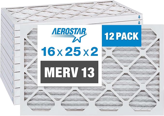 Aerostar 16x25x2 MERV 13 Pleated Air Filter, AC Furnace Air Filter, 12 Pack by AirFiltersDelivered