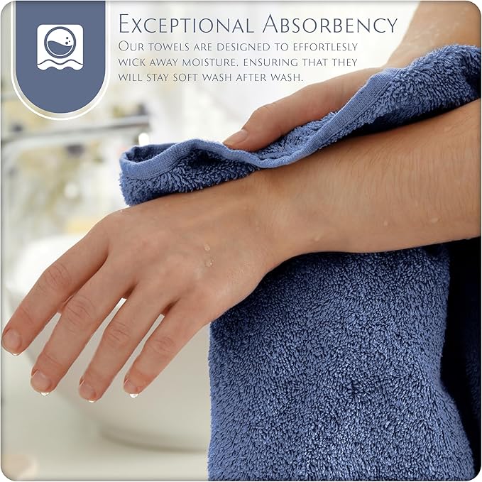 MAURA Basics Hand Towels for Bathroom with Hanging Hook Loops. Soft, Durable, Long Lasting and Absorbent Hand Towel Sets for Bathroom, American Standard Size 16"x28", Denim Blue