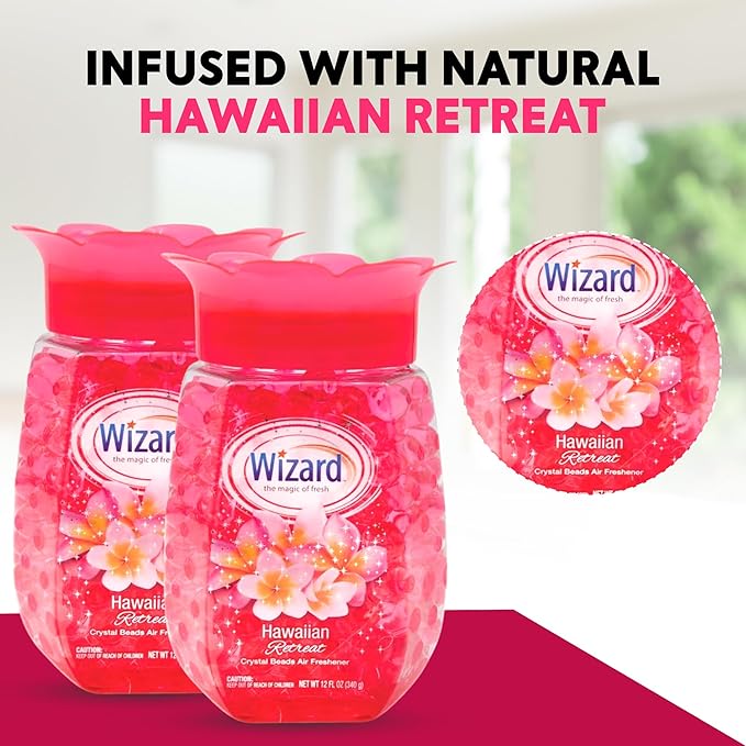 12 WIZARD Odor Eliminator Gel Beads - 12 oz, Air Freshners For Bathroom. Rooms, Per Areas and Car Freshner - Hawaiian Retreat