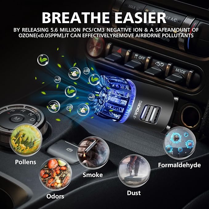 4WDKING Car Air Purifier Ionizer, 12V Plug-in Car Air Freshener Gadgets - Image 3