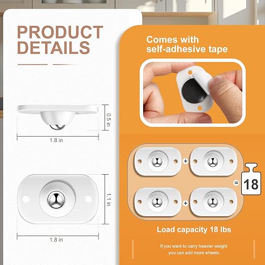 8PCS Self Adhesive Casters Wheels Appliance Rollers Appliance Sliders - Image 3