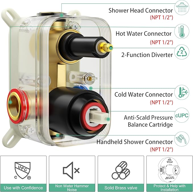 SR SUN RISE Shower Faucet - 16 Inch Multifunctional High Pressure Shower Head System with Handheld Shower Head Fixtures - Valve Included - Matte Black