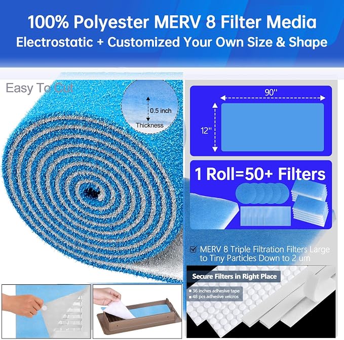 Air Vent Filters Roll, MERV 8 Triple Filtration Electrostatic Vent Filter - Image 4