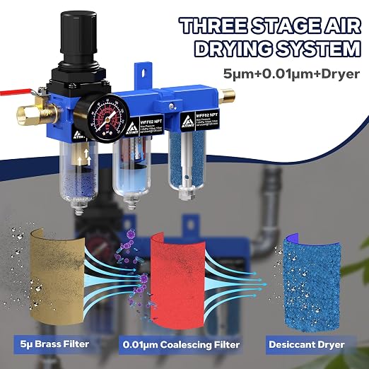 1/4 Inch NPT Three Stage Air Drying System, air Pressure Regulator - Image 3