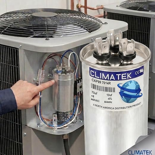 ClimaTek 70 + 10 MFD 370/440 Volt Dual Run Round Capacitor CAP99-7014R | 70/10 - Image 4