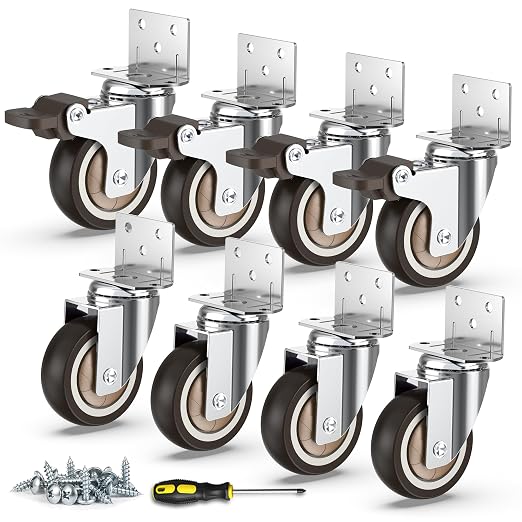 HOLKIE Side Mount Casters 2 Inch L-Shaped Small Rubber Caster Set of 8 by HOLKIEUSA