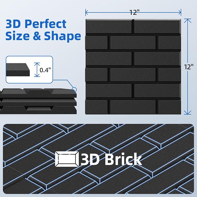 12 Pack Acoustic Panels with Self Adhesive, Soundproof Wall Panels, Brick Sound - Image 6