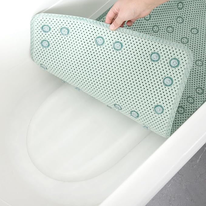 Double Layer Foam Non Slip Bathtub Mat 37x17in, More Comfortable and Thicker Tub Mat Than Ordinary Foam Shower Mat, Bath Mat for Tub with Suction for Comfort and Safety (Cream Green, 36'' x 17'')