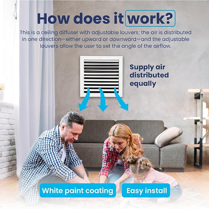14x14 Aluminum 1-Way Air Flow Vent Cover Wall or Ceiling – Quiet HVAC Wall - Image 7