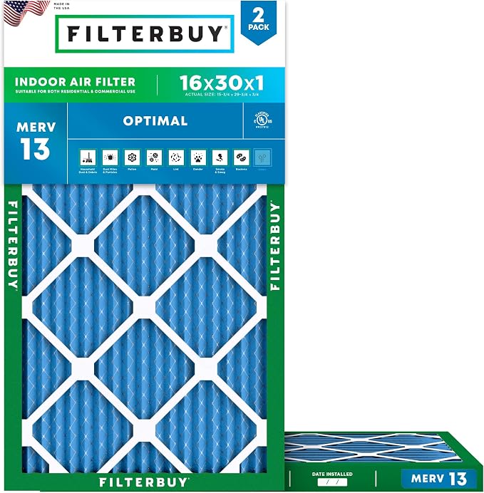Filterbuy 16x30x1 Air Filter MERV 13 Optimal Smoke & Allergy Defense, by Filterbuy