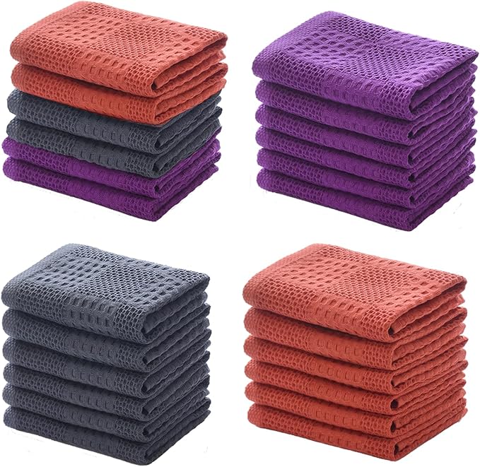 Waffle Weave Cotton Washing Cloth Ultra Soft and Absorbent Washcloths for Bathroom Kitchen and Gym Natural Cotton (6, Red)