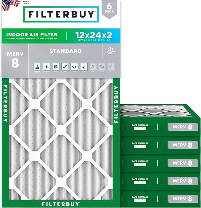 Filterbuy 12x24x2 Air Filter MERV 8 Essential Dust & Allergy Defense, by Filterbuy