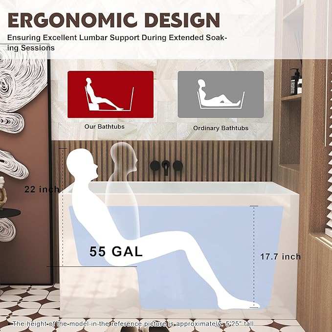 43 Square Inch Acrylic Independent Bathtub, Capacity 50 Gallons, Can Hold 650 Pounds, Smooth White Surface, Chrome Plated Drainage And Overflow (Seated) (White, 43 In With Seat)
