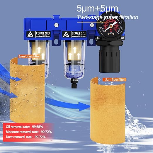 1/2" NPT Air Dryer System, Air Compressor Filter Dryer, 5 and 5 Micron Filter - Image 2