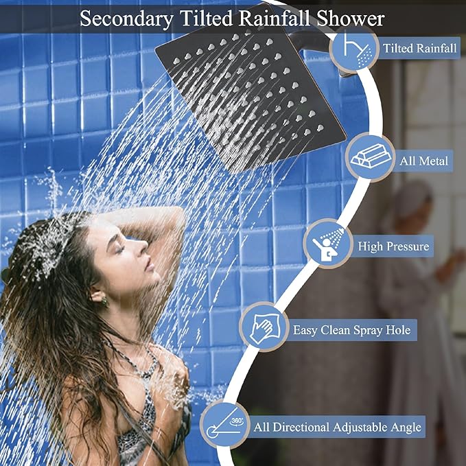 Shower Faucet Set Oil Rubbed Bronze Shower System, Knob Switch Diverter Shower Faucet with High Pressure Handheld Spray, Ceiling Mount 10 Inch Shower Head with 6 Inch Wall Mount Shower Head