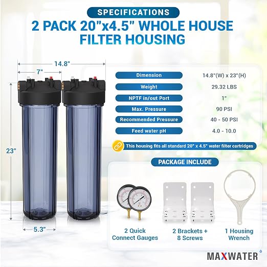 Max Water 20" x 4.5" Whole House Water Filter Housing – Fits Standard Large - Image 2