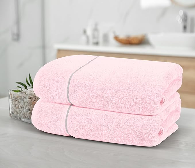 MyOwn Cotton 2 Pack Oversized Bath Towel Set 28x55 inches, Large Bath Towels, Ultra Absorbant Compact Quickdry & Lightweight Towel, Ideal for Gym Travel Camp Pool - Pink