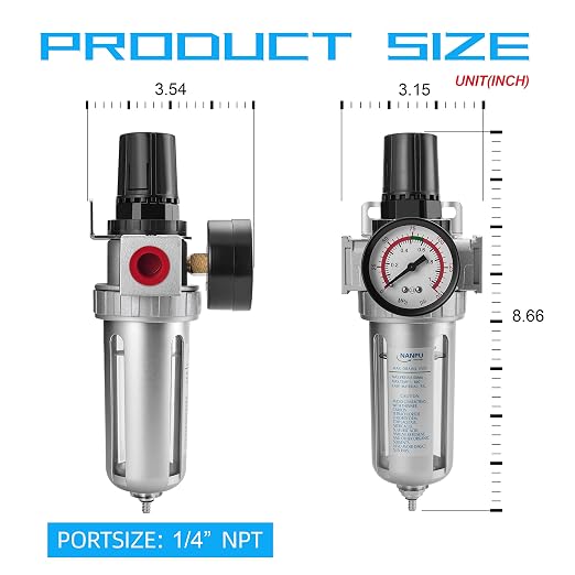 NANPU 1/4" NPT Compressed Air Filter Regulator Combo, Air Filter Pressure - Image 2