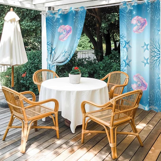 Ocean Shell Outdoor Curtains for Patio Corals Starfish Summer Marine Waterproof - Image 4