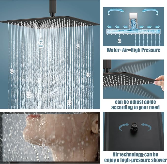 Aolemi Ceiling Mount Shower System Rain Shower Head with Handheld Spray High Pressure Shower Faucet Set Rough-in Valve Shower Trim Kit Included Bathroom Oil Rubbed Bronze 16 Inch Ceiling Shower Head