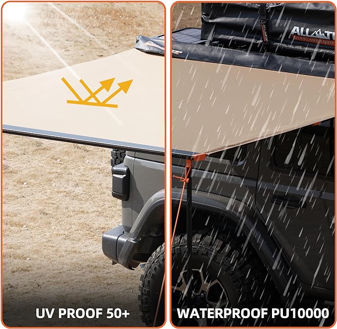ALL-TOP Vehicle Awning 6.6'x10' Roof Rack Pull-Out Sun Shade UV50+, Weatherproof 4x4 Side Awning for Camping & Overland (Hardware Included)