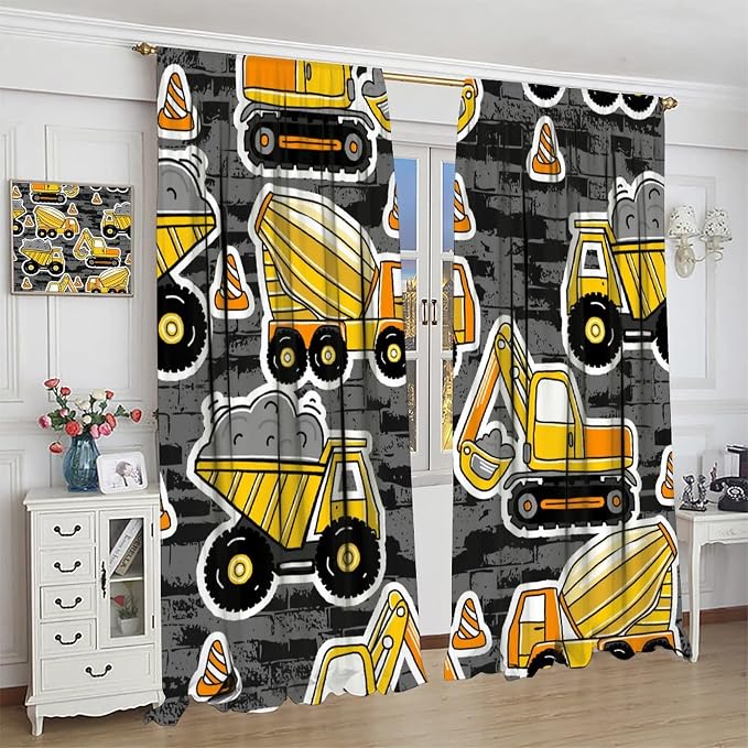 Kids Construction Excavator Window Curtains - Image 3