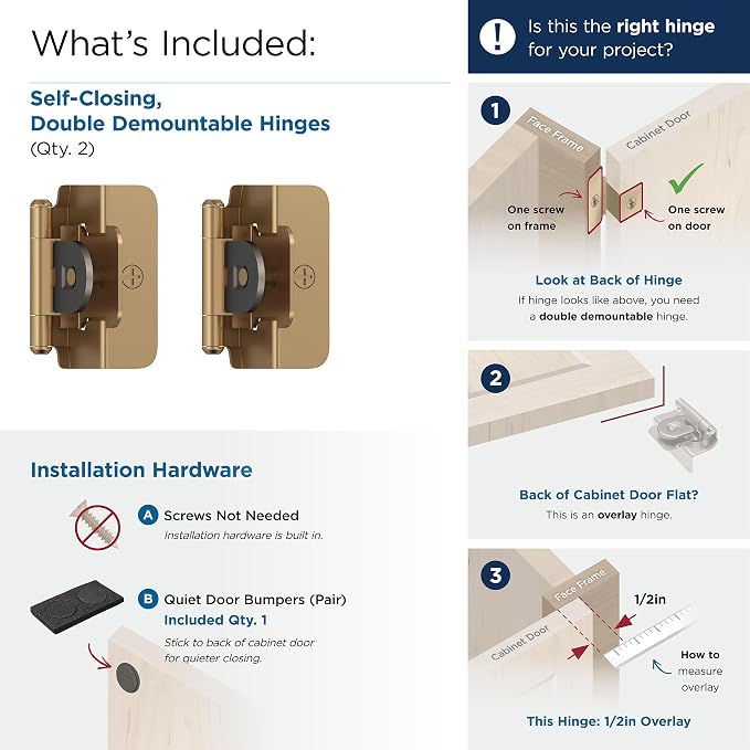 Amerock BPR8719CZ | Cabinet Hinge | 1/2 inch Overlay Single Demountable | - Image 3