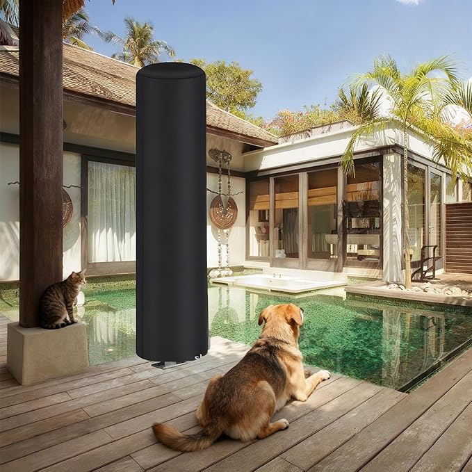 Solar Shower Cover - Dustproof All Weather Shield, Garden Shower Protection, Outdoor Camping Backyard Pool Patio Accessory, UV Resistant Water Heater Shelter, Black PVC Material