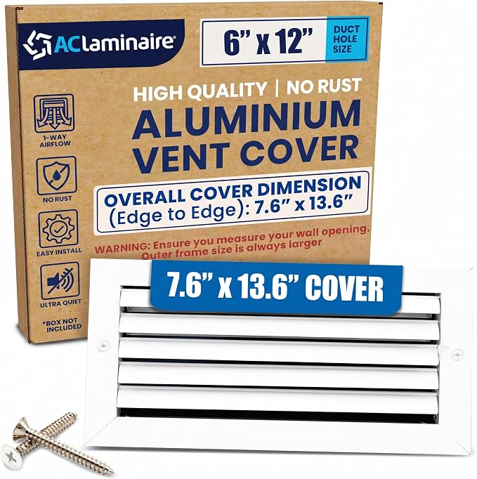 6x12 Inch Aluminum HVAC Wall Register 1-Way Air Flow Vent Cover Wall or Ceiling by ACLAMINAIRE