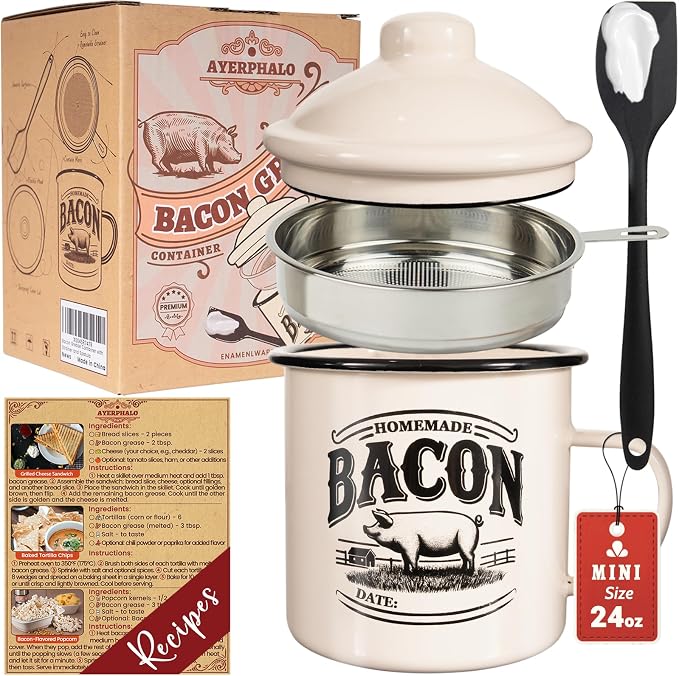 Bacon Grease Container with Strainer by Ayerphalo