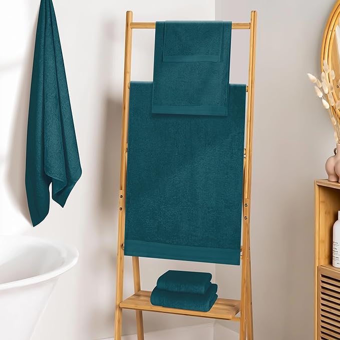 Ultra Soft 6 Pack Cotton Towel Set, Contains 2 Bath Towels 28x55 inch, 2 Hand Towels 16x24 inch & 2 Wash Coths 12x12 inch, Ideal Everyday use, Compact & Lightweight - Teal
