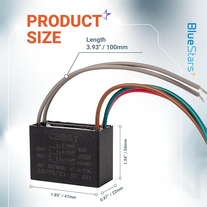 CBB61 4uf+4uf+2.5uf 5-Wire 250V/300V AC Ceiling Fan Capacitor by BlueStars - Image 3