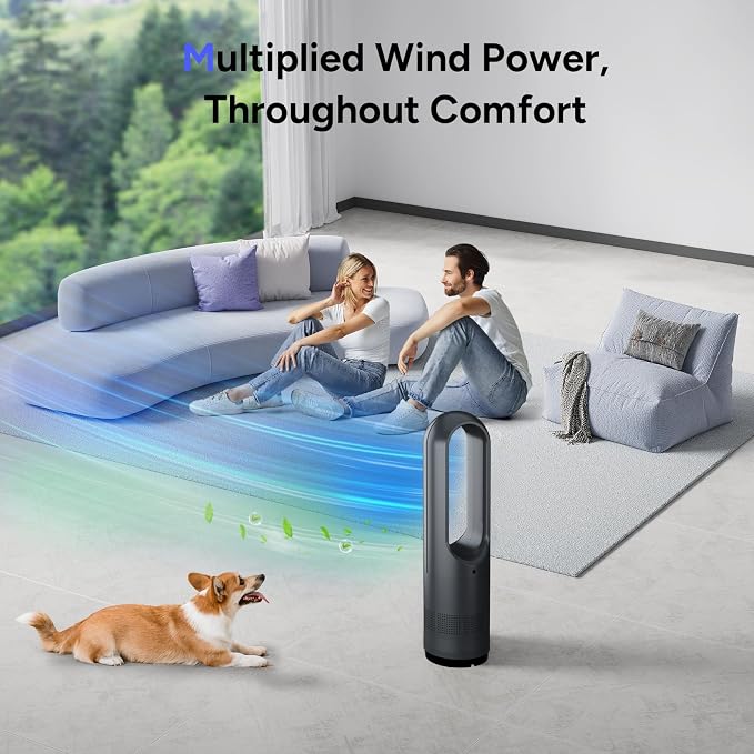 Bladeless Heater Fan, 22Inch Heating & Cooling Combo Tower Fan 80° Oscillating - Image 8