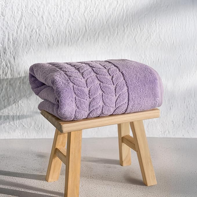 BAGNO MILANO Organic Turkish Cotton Bath Towels, Luxury Jacquard Collection, Certified Organic Highly Absorbent, Soft-Plush Towel Set (Lilac, 2 Pcs Bath Towel Set)