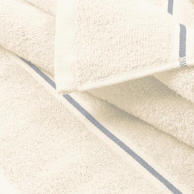 MyOwn Ultra Soft 6 Pack Cotton Towel Set, Contains 2 Bath Towels 28x55 inch, 2 Hand Towels 16x24 inch & 2 Wash Coths 12x12 inch, Ideal Everyday use, Compact & Lightweight - Ivory
