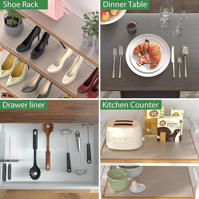 Anoak Shelf Liner Cabinet Liner, Non Adhesive Drawer Liner, Washable 20 Inch x 10 FT(120 Inch) Waterproof Durable Non-Slip Shelf Liner for Kitchen, Drawer, Refrigerator Stripe Clear