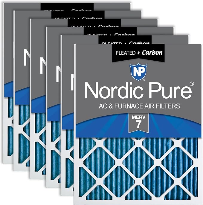 Nordic Pure 16x25x1 Pleated Air Filters MERV 7 Plus Carbon 6 Pack by NordicPure