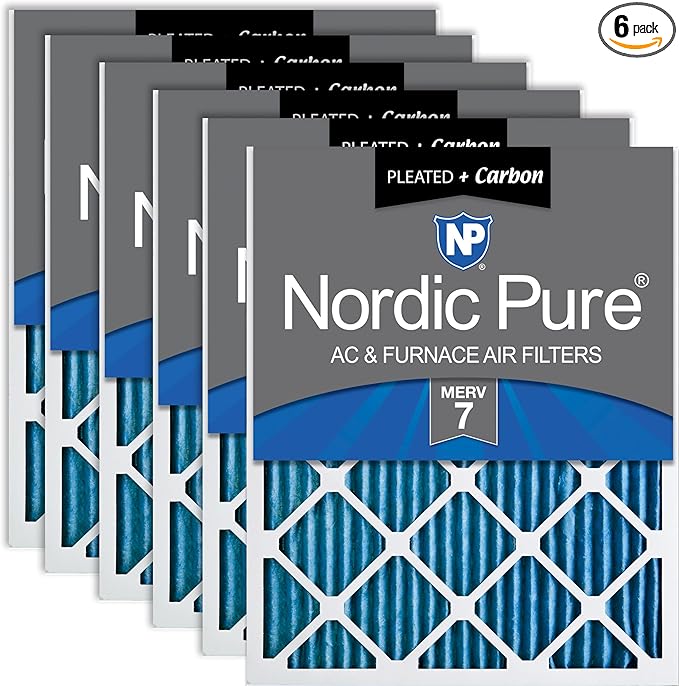 Nordic Pure 12x20x1 Pleated Air Filters MERV 7 Plus Carbon 6 Pack by NordicPure