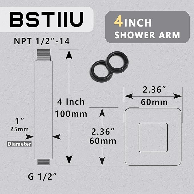 4 Inch Shower Arm with Flange, Ceiling Mounted Square Shower Head Extension Arm, 1/2 NPT Straight Arm for Rain Shower Head, Stainless Steel Shower Head Extension Replacement Pipe Arm, Brusheed Gold