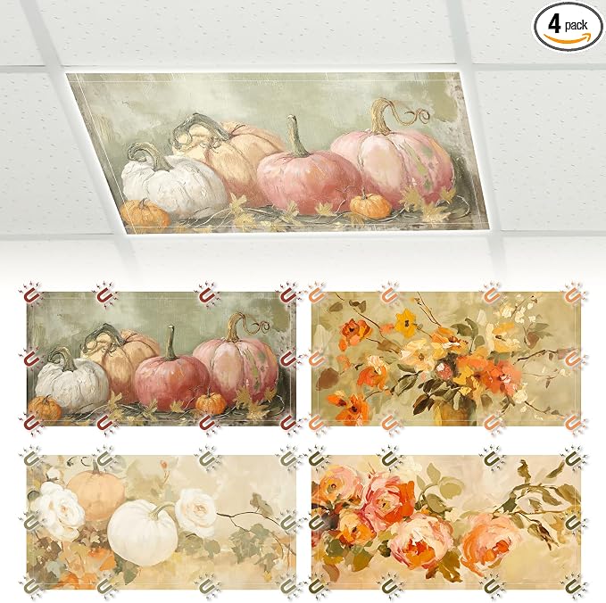 Glooglitter 4 Pcs Fall Fluorescent Light Covers 4 x 2 ft Pumpkin Magnetic by Glooglitter