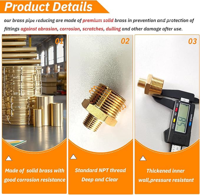 2pcs 3/4" NPT x 1/4" NPT Brass Nipple, 3/4 to 1/4 Adapter Fitting Reducing - Image 3