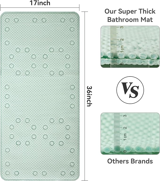 Double Layer Foam Non Slip Bathtub Mat 37x17in, More Comfortable and Thicker Tub Mat Than Ordinary Foam Shower Mat, Bath Mat for Tub with Suction for Comfort and Safety (Cream Green, 36'' x 17'')