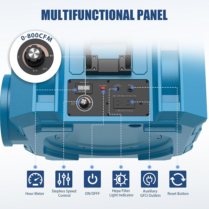 800CFM Hepa Air Scrubber with 3-Stage Filtration, Stackable Negative Air Machine - Image 4