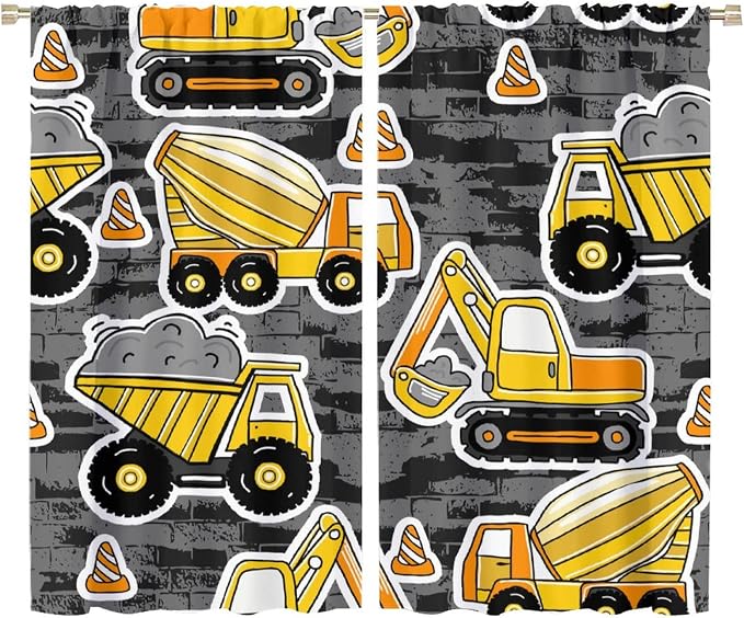 Kids Construction Excavator Window Curtains by SHElifestyle