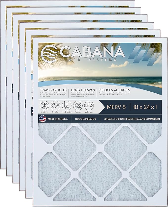 Cabana Filters 6-Pack 18x24x1 MERV 8 AC Furnace Air Filter by CabanaAirFilters
