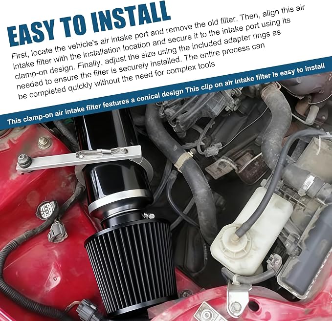Universal Clamp-On Air Intake Filter, High Flow Closed-Top Cool Air Filter - Image 6