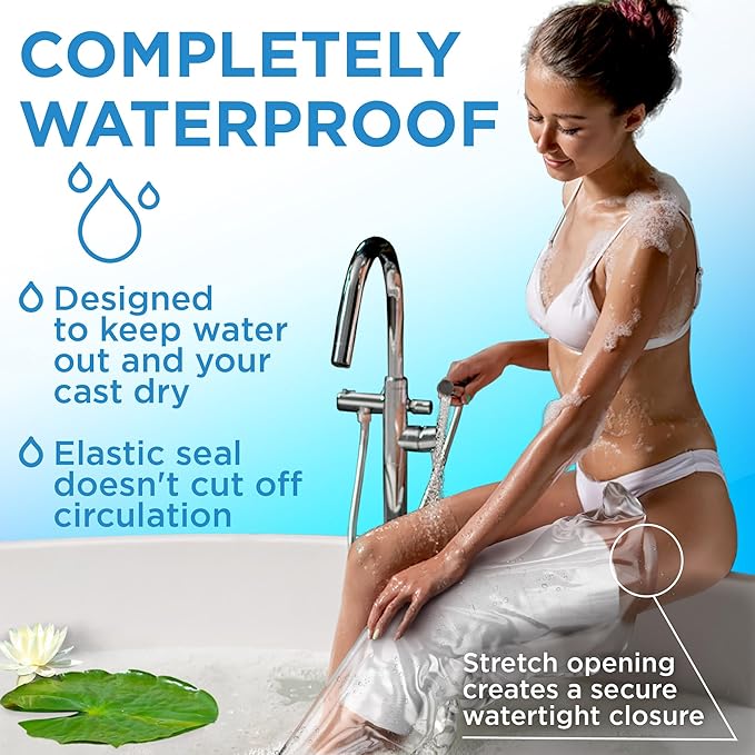 Mighty-X 100% Waterproof Cast Covers for Shower Leg - Tight Seal - 2pk Reusable Adult Full Leg Cast Protectors - Thigh, Knee, Ankle, Foot - Strong and Durable