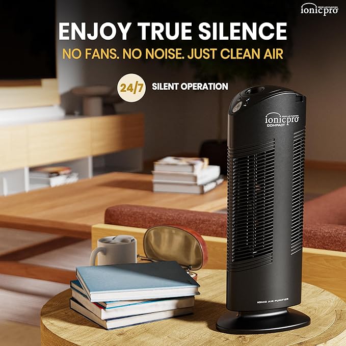 Ionic Pro Compact Air Purifier Tower, Never Replace Filters, Quiet Negative Ion - Image 2