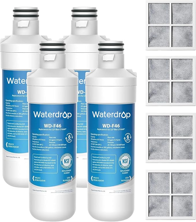 Waterdrop LT1000PC ADQ747935 Refrigerator Water Filter and Air Filter, by Waterdrop