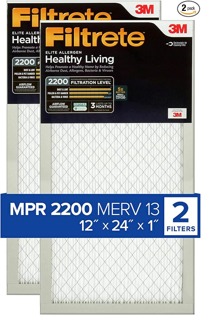 Filtrete 12x24x1 AC Furnace Air Filter, MERV 13, MPR 2200, Elite Allergen by Filtrete
